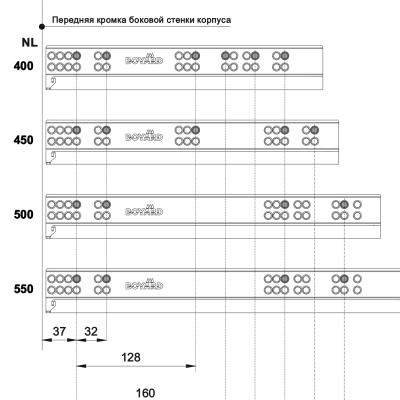 BOYARD.Направляющие шариковые, скрытого монтажа B-slide DB8883Zn/400