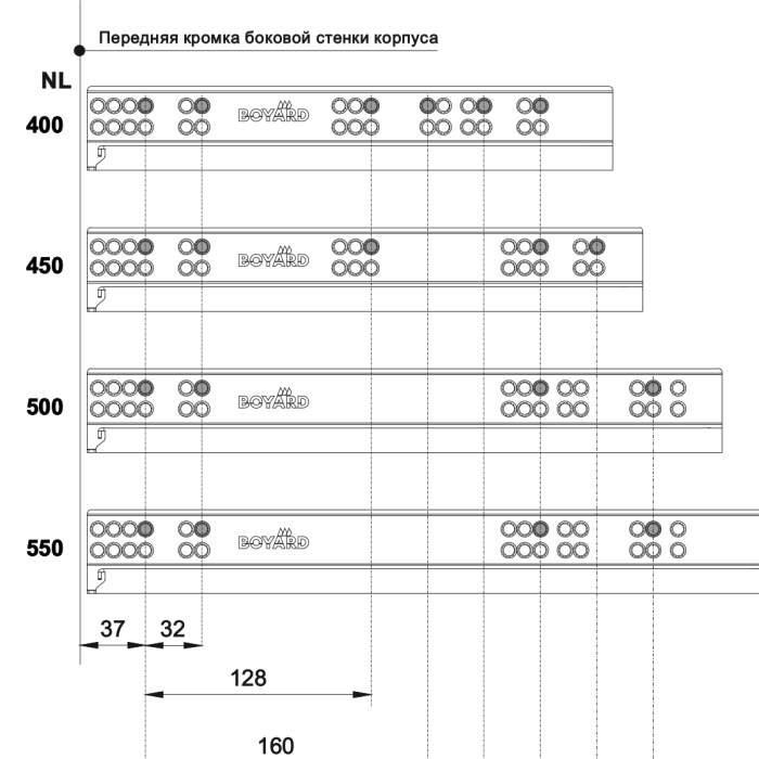 BOYARD.Направляющие шариковые, скрытого монтажа B-slide DB8883Zn/400