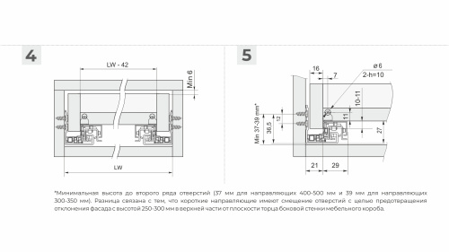 Направляющие скрытого монтажа с доводчиком полного выдвижения B-Slide L=500 мм BOYARD DB8781Zn/500