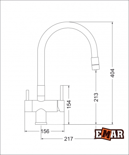 Смеситель для кухни Emar ЕС - 3015 PVD Coppery высокий излив медь