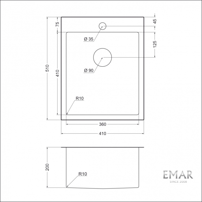 Мойка из нержавеющей стали Emar EMB-128A PVD Nano Dark 410х510мм