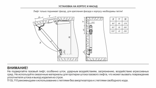 Газлифт для пошагового открывания фасада с амортизацией OZON BOYARD GL110GRPH/100/3