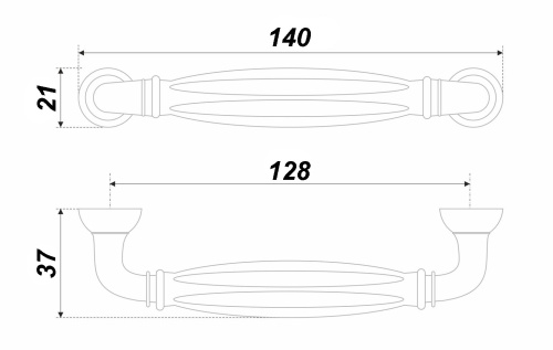 BOYARD.Ручка-скоба Tiffany 128 мм латунь старинная с белой керамической вставкой RS121AB.4/128/W