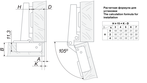 Петля мебельная, четырехшарнирная BOYARD H102A51/0110