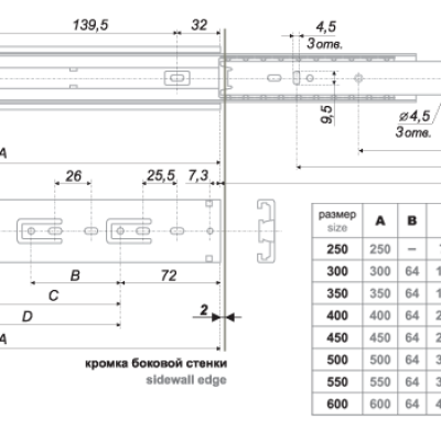 Шариковые направляющие BOYARD DB4501Zn/500