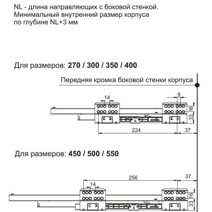 BOYARD.Комплект тонких боковых стенок SBDW11/W/500