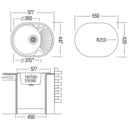 Мойка из нержавеющей стали для кухни UKINOX FAD577.447 -GT6K 2L