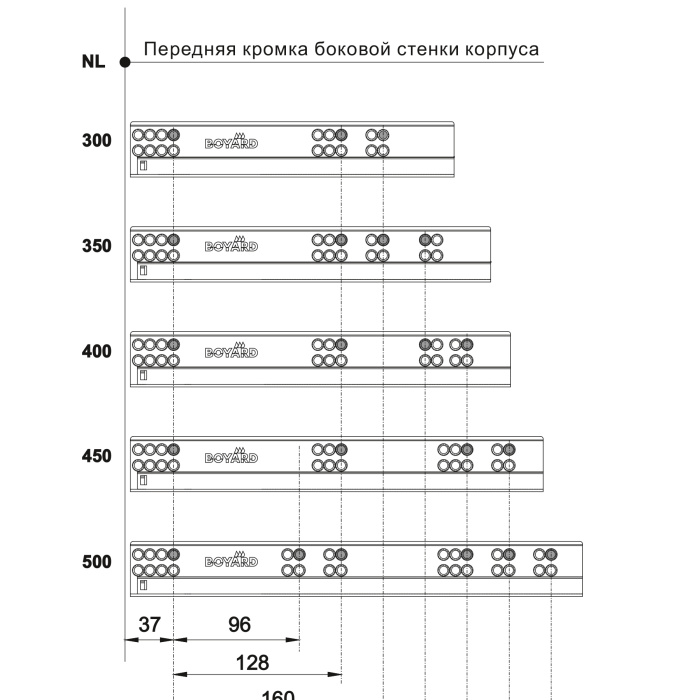 BOYARD.Направлющие B-Slide для плиты 16-19 мм DB8982Zn/300