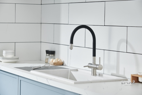 Смеситель для кухни Emar ЕС - 3015 SATIN высокий излив сатин