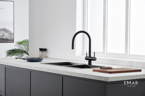 Смеситель для кухни Emar ЕС - 3015 BLACK высокий излив черный