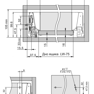 BOYARD.Направляющие SB04 с доводчиком, L300мм, серый SB04GR.1/300