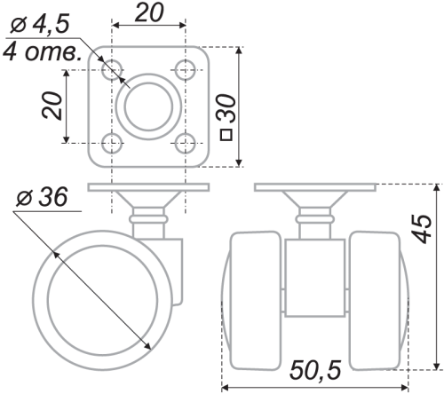 BOYARD.Мебельное колесо, d35мм., крепление площадка N105BL/GR.5