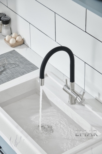 Смеситель для кухни Emar ЕС - 3015 SATIN высокий излив сатин