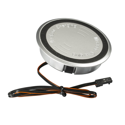 Беспроводная зарядка встраиваемая CHARGE WIRELESS-R GLS, IP44, 12В, 2А, WPC стандарт V 1.2.4,  провод 2x0.34мм², 2м с конн. L813, D=60мм, серебро