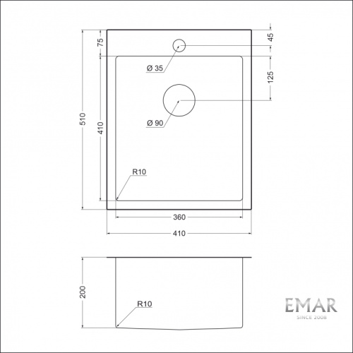 Мойка из нержавеющей стали Emar EMB-128A PVD Nano Dark 410х510мм