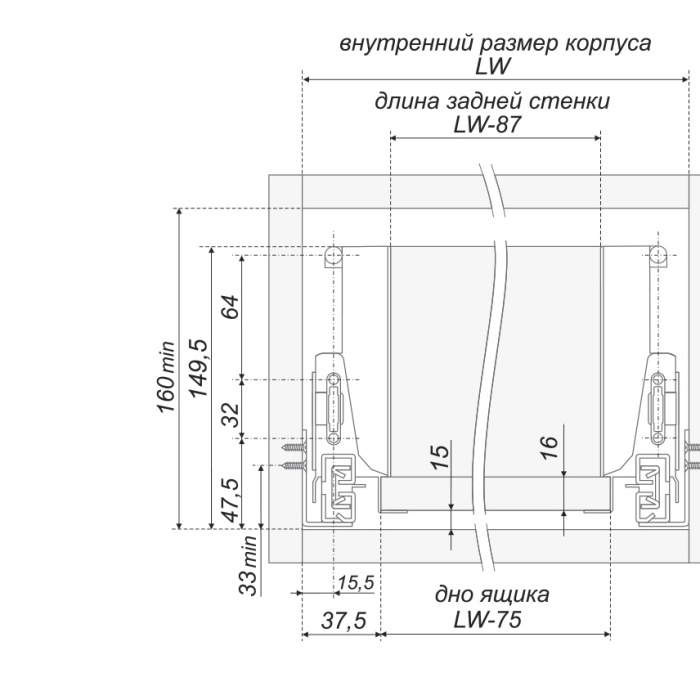 BOYARD.Держатель задней стенки SB04 средний, серый SBH31/GR